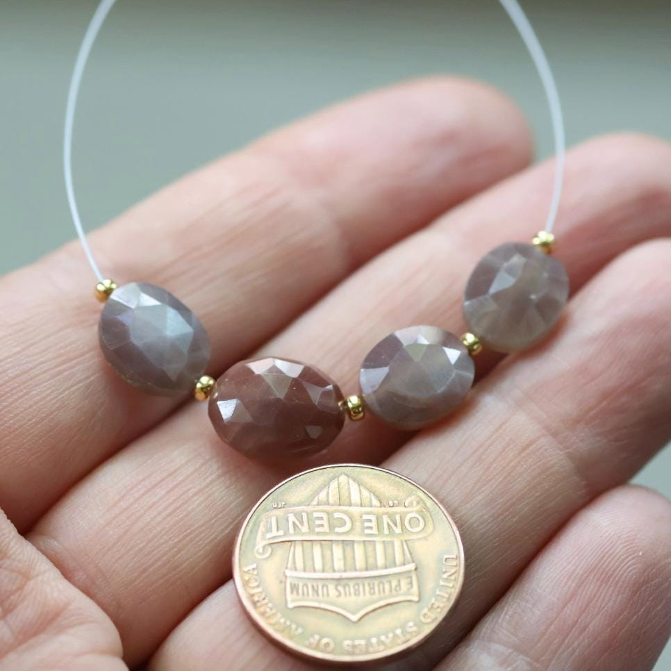 Chocolate Moonstone Oval Faceted Beads 4 Pcs 8x11mm Gemstone Beads for Silk Knotting Jewelry Making DIY Necklace Earrings June Birthstome