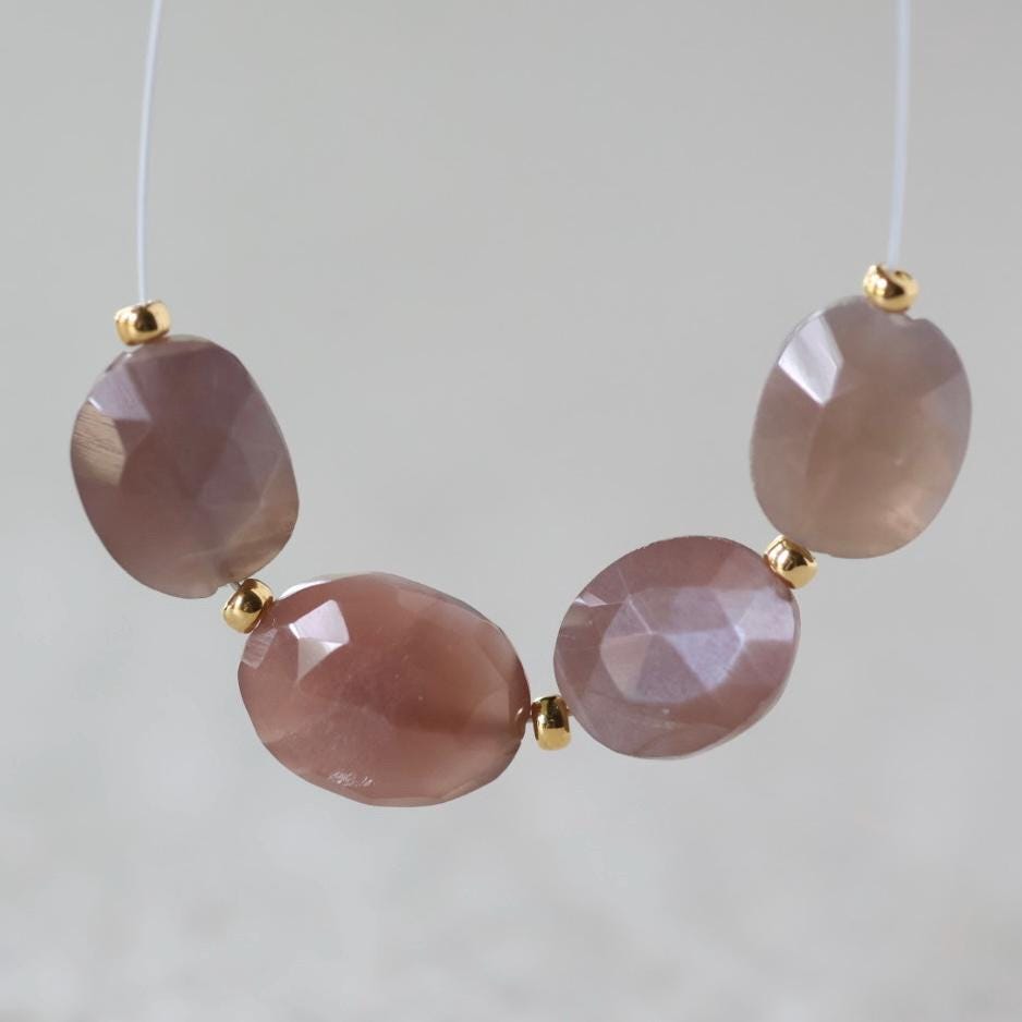Chocolate Moonstone Oval Faceted Beads 4 Pcs 8x11mm Gemstone Beads for Silk Knotting Jewelry Making DIY Necklace Earrings June Birthstome
