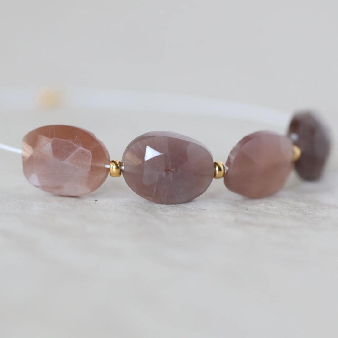 Chocolate Moonstone Oval Faceted Beads 4 Pcs 8x11mm Gemstone Beads for Silk Knotting Jewelry Making DIY Necklace Earrings June Birthstome