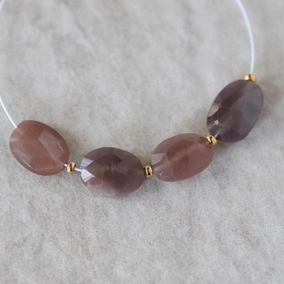 Chocolate Moonstone Oval Faceted Beads 4 Pcs 8x11mm Gemstone Beads for Silk Knotting Jewelry Making DIY Necklace Earrings June Birthstome