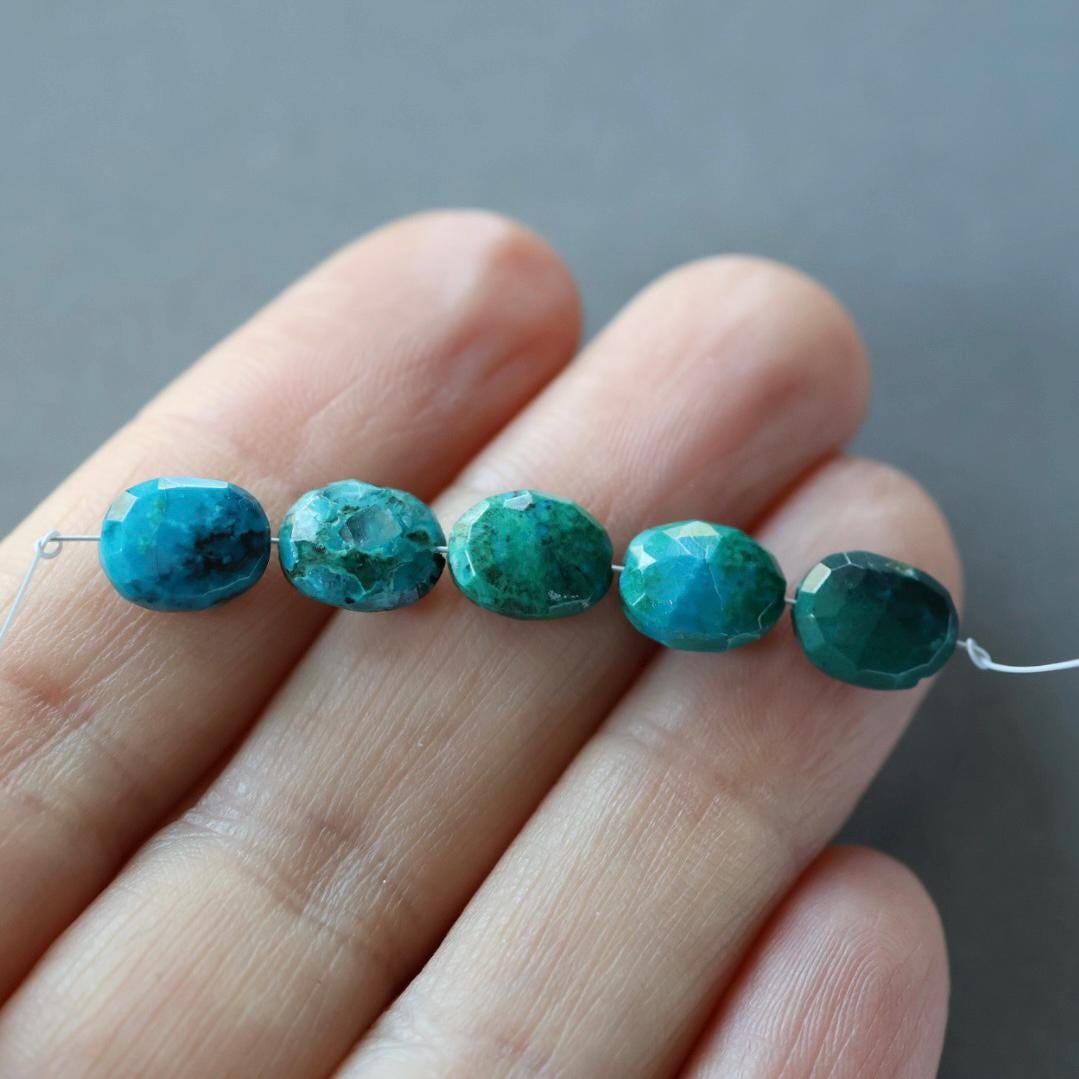 Natural AAA Chrysocolla Faceted Oval Beads Genuine Chrysocolla Nuggets Gemstone Beads for Jewelry Making Earrings Supplies