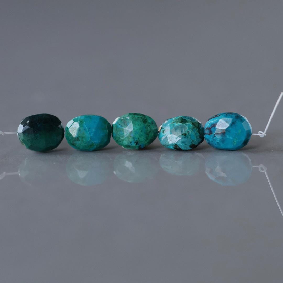 Natural AAA Chrysocolla Faceted Oval Beads Genuine Chrysocolla Nuggets Gemstone Beads for Jewelry Making Earrings Supplies