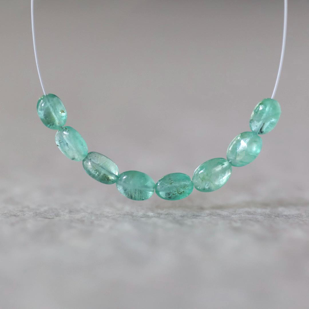 Genuine Colombian Emerald Oval Beads Smooth 4x6mm Mini Nuggets Natural Gemstone for DIY Jewelry Making