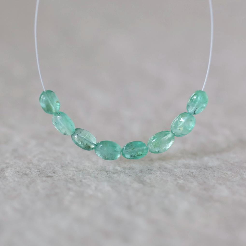 Genuine Colombian Emerald Oval Beads Smooth 4x6mm Mini Nuggets Natural Gemstone for DIY Jewelry Making