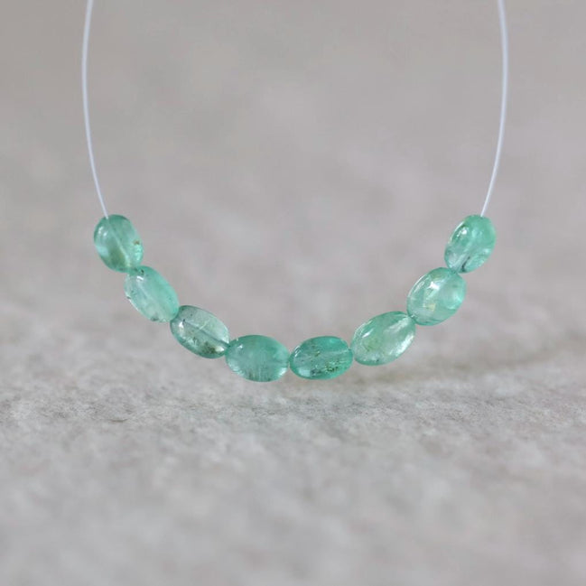 Genuine Colombian Emerald Oval Beads Smooth 4x6mm Mini Nuggets Natural Gemstone for DIY Jewelry Making