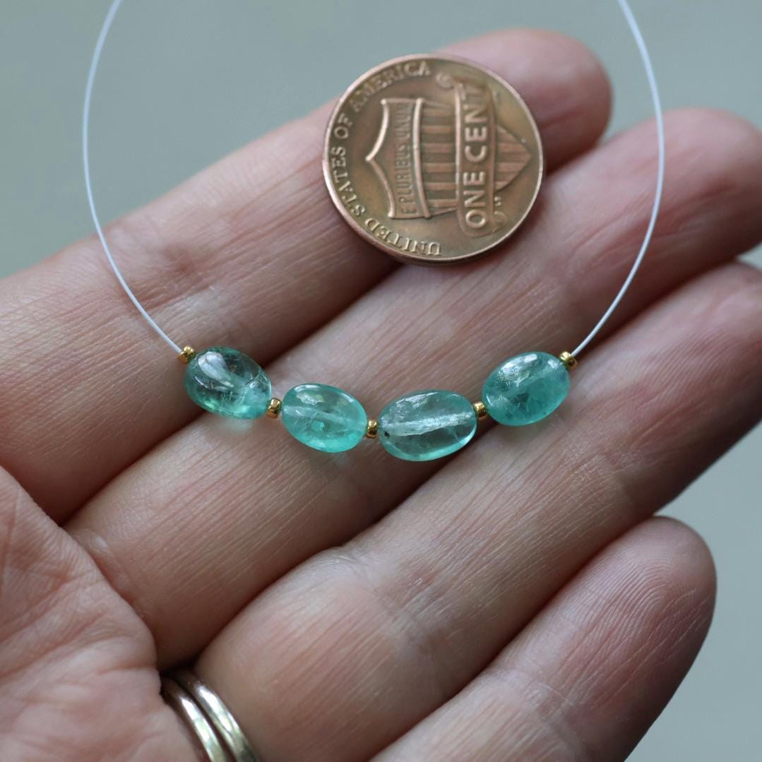 Genuine Colombian Emerald Oval Beads Smooth 5x8mm Mini Nuggets Natural Gemstone for DIY Jewelry Making