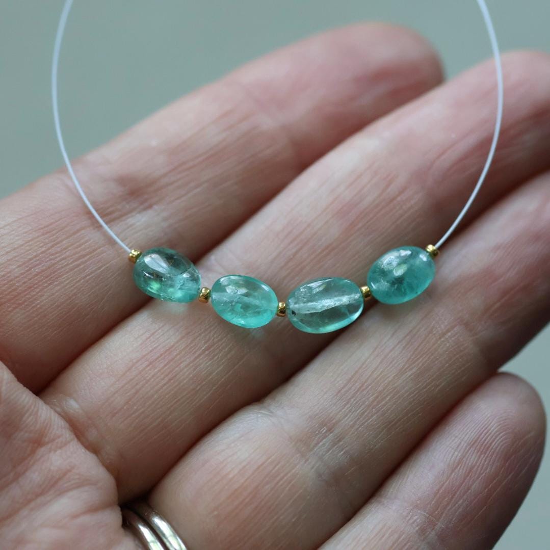 Genuine Colombian Emerald Oval Beads Smooth 5x8mm Mini Nuggets Natural Gemstone for DIY Jewelry Making