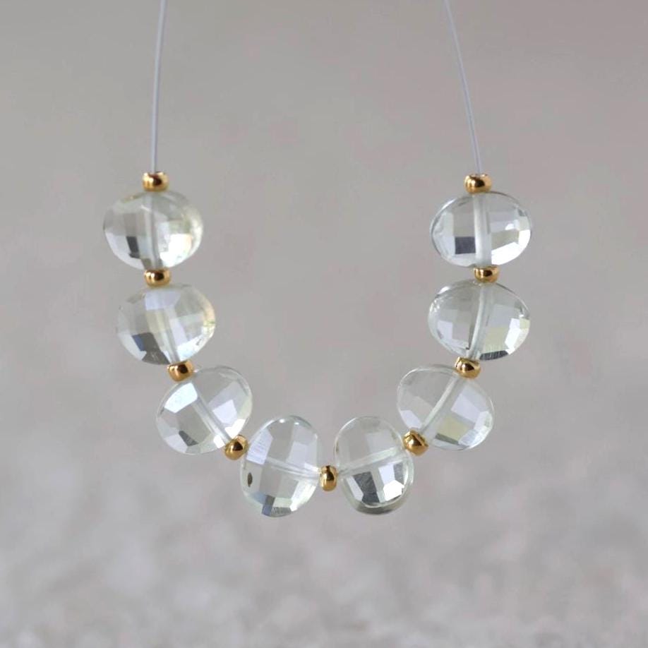 Green Amethyst Oval Bead Checker Faceted Prasiolite Natural Gemstone for DIY Jewelry Making Supplies