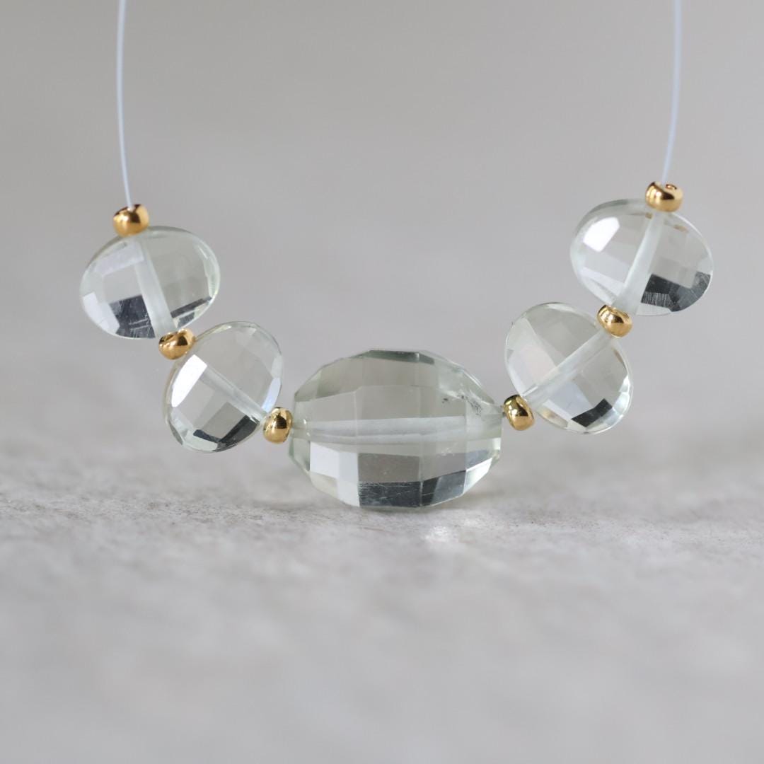 Green Amethyst Oval Beads Checker Faceted Beads Prasiolite Transparent Sparkly Gemstone Beads for Jewelry Making February Birthstone