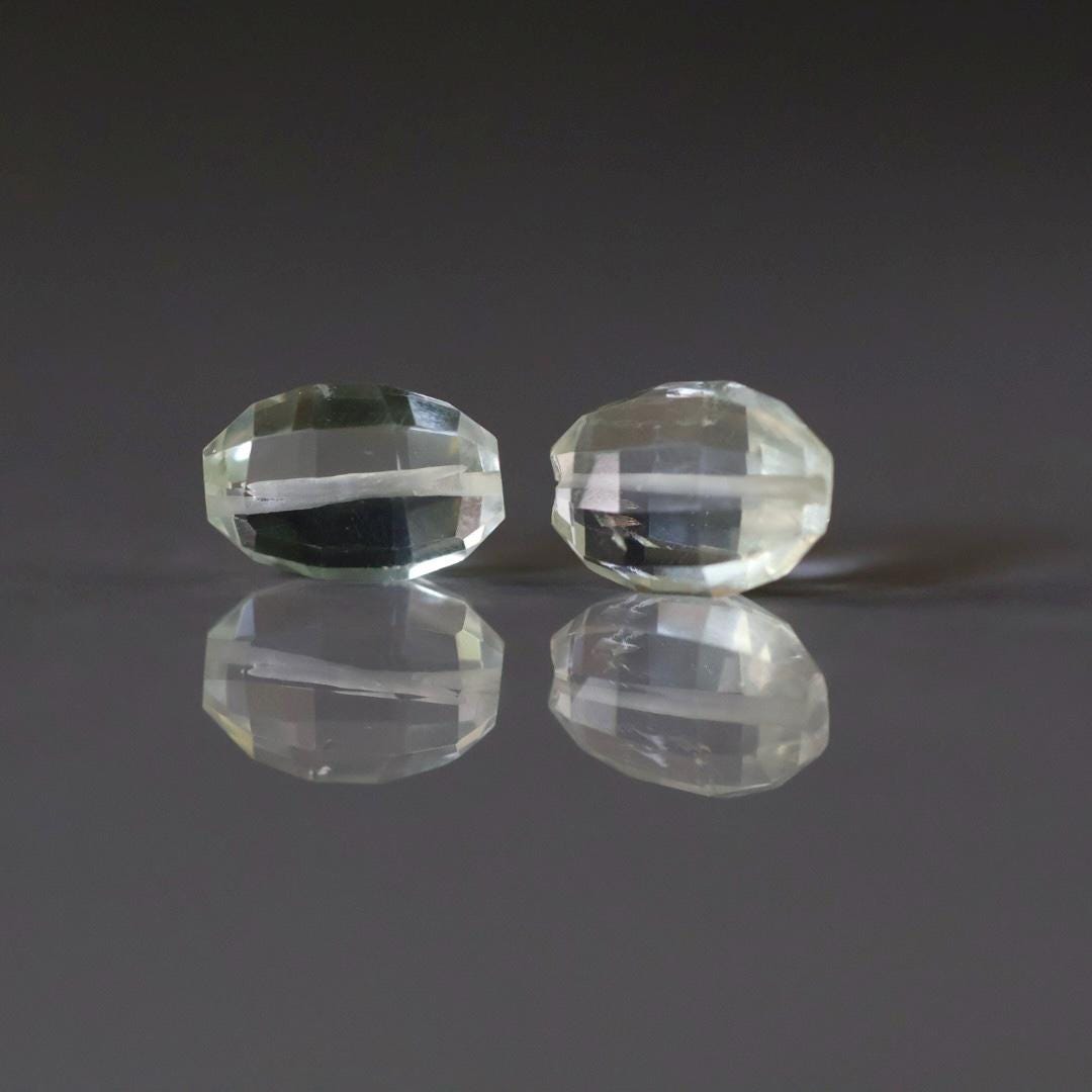 Green Amethyst Oval Bead Checker Faceted Beads Prasiolite Transparent Sparkly Gemstone Beads for Jewelry Making February Birthstone