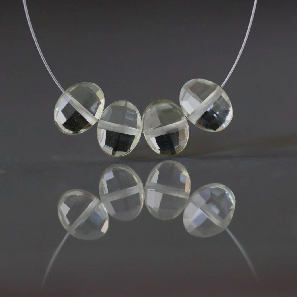 Green Amethyst Oval Bead Checker Faceted Beads Prasiolite Transparent Sparkly Gemstone Beads for Jewelry Making February Birthstone