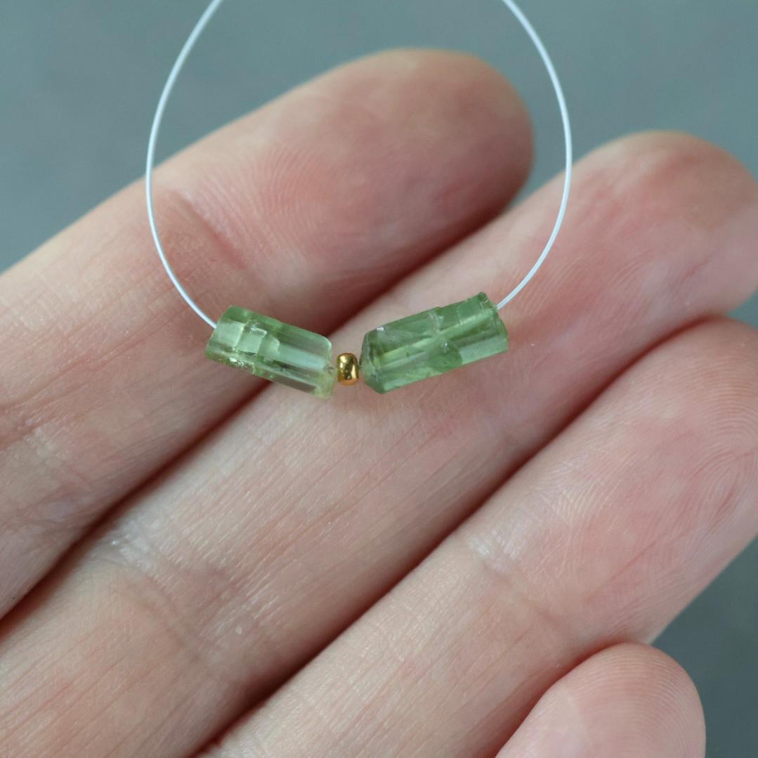 Green Tourmaline Tube Beads Sticks 2 PCs Genuine Gemstone Beads DIY Jewelry Making Gift October Birthstone