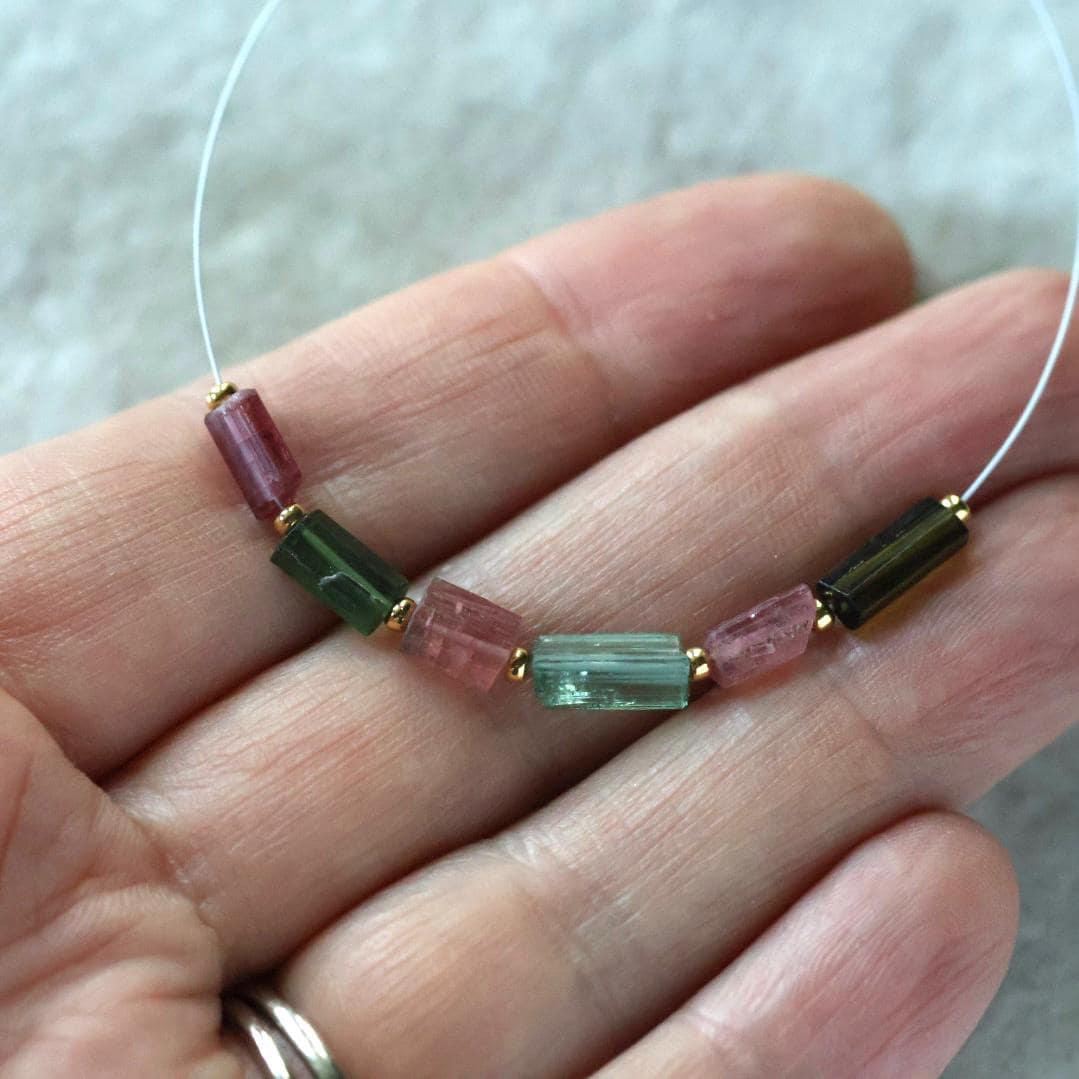 Green Tourmaline Tube Beads Sticks 2 PCs Genuine Gemstone Beads DIY Jewelry Making Gift October Birthstone