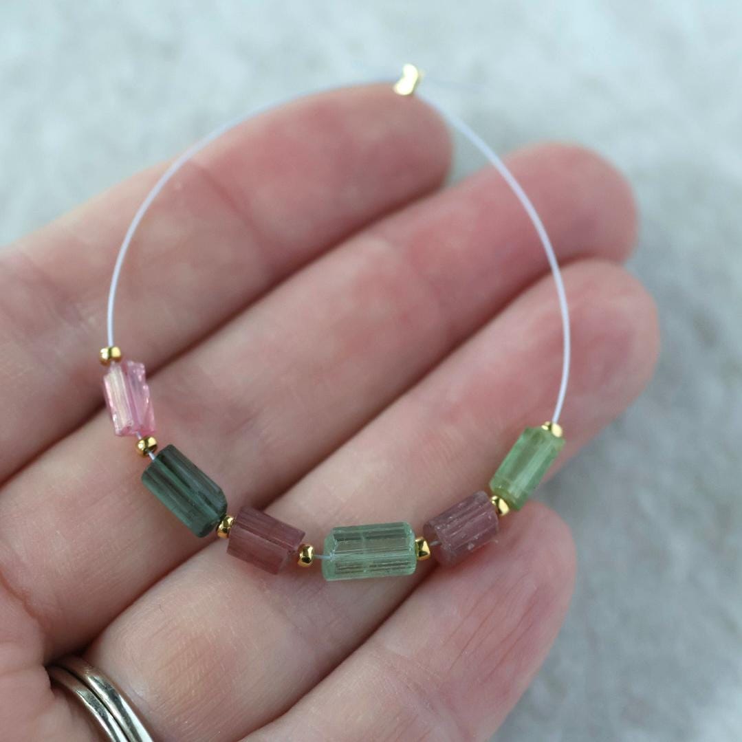 Green Tourmaline Tube Beads Sticks 2 PCs Genuine Gemstone Beads DIY Jewelry Making Gift October Birthstone
