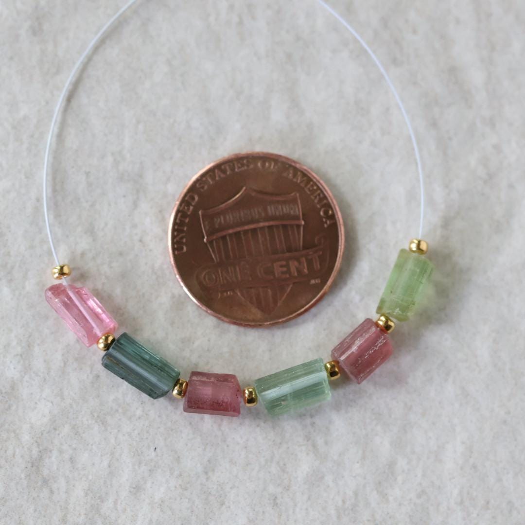 Green Tourmaline Tube Beads Sticks 2 PCs Genuine Gemstone Beads DIY Jewelry Making Gift October Birthstone