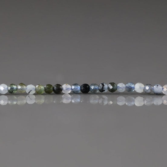 1.9mm Aquamarine with Tourmaline Inclusion Beads ‚Äì Tiny Faceted Round Natural Gemstone 15" Strand