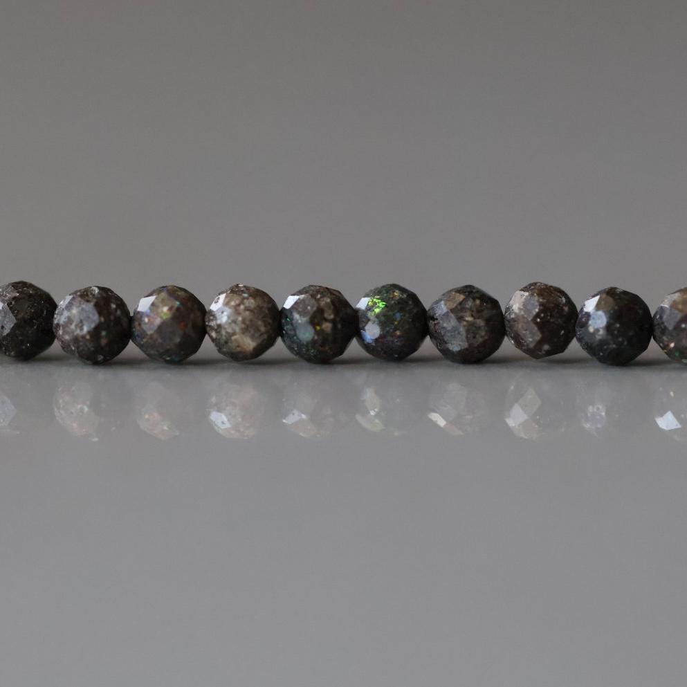 3mm Black Matrix Opal Micro Faceted Beads Genuine Opal Beads 15" Gemstone Beads for Jewelry Making Beading Craft Gift
