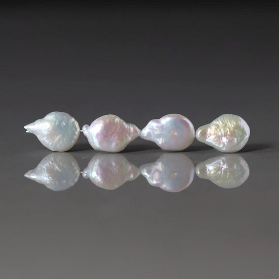 10mm x 14mm AAA Freshwater Baroque Pearl Beads White Drop Coin Pearls 4 PCs DIY Jewelry June Birthstone