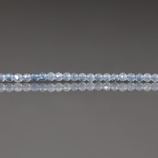 2mm Aquamarine Beads ‚Äì Tiny Faceted Round Natural Gemstone 15" Strand