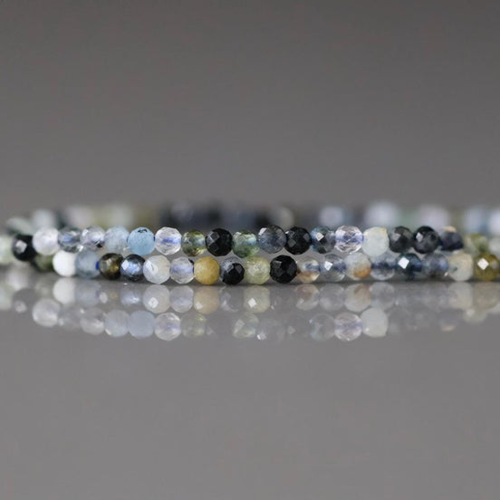 1.9mm Aquamarine with Tourmaline Inclusion Beads ‚Äì Tiny Faceted Round Natural Gemstone 15" Strand