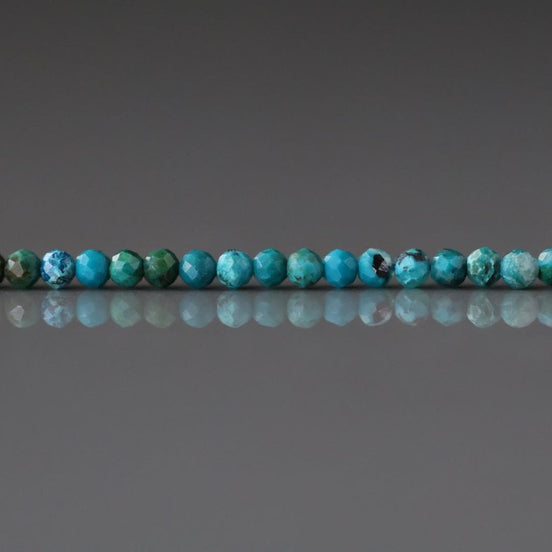 2mm Azurite in Chrysocolla Beads – Tiny Faceted Round Natural Gemstone 15" Strand