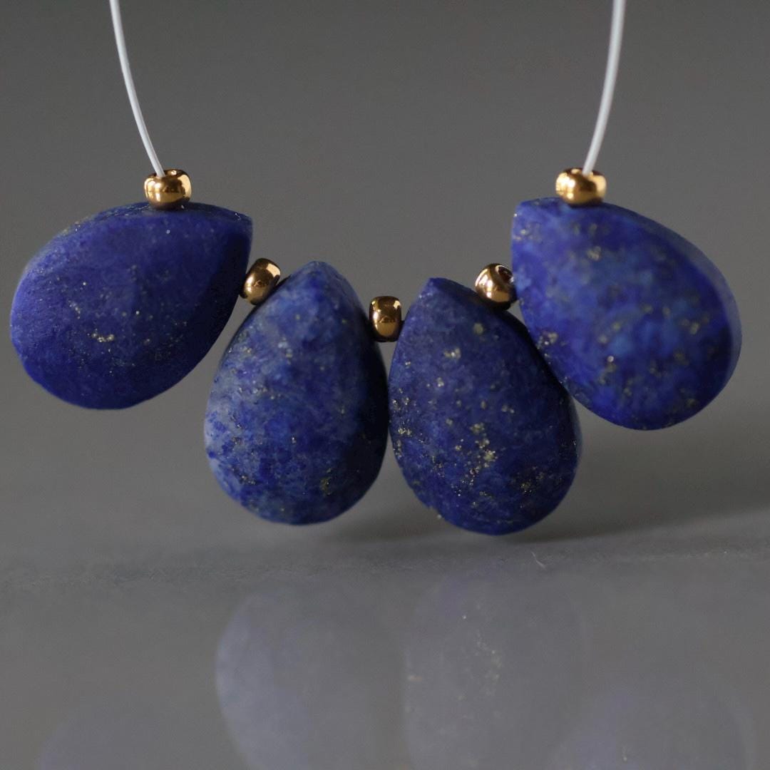 AAA Matte Lapis lazuli Briolette Beads Smooth Teardrops Lapis 12mm 4 Pieces Gemstone Beads Jewelry Making Beading Craft Gift Beads