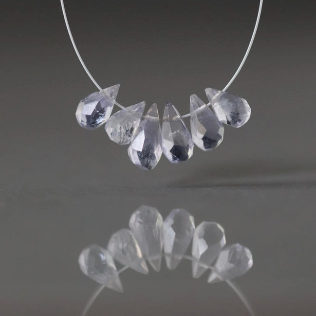 AAA Light Iolite Briolette Beads Faceted Drops Teardrops 6 Pcs Gemstone Beads for Silk Knotting Jewelry Making DIY Necklace Earrings