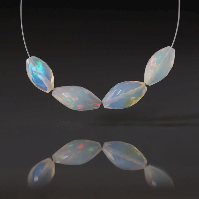 Ethiopian Opal Barrel Beads 4 Pcs – Faceted Oval Natural Gemstone