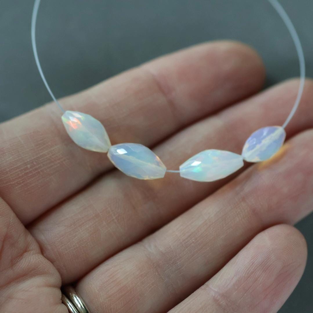 Ethiopian Opal Barrel Beads 4 Pcs – Faceted Oval Natural Gemstone