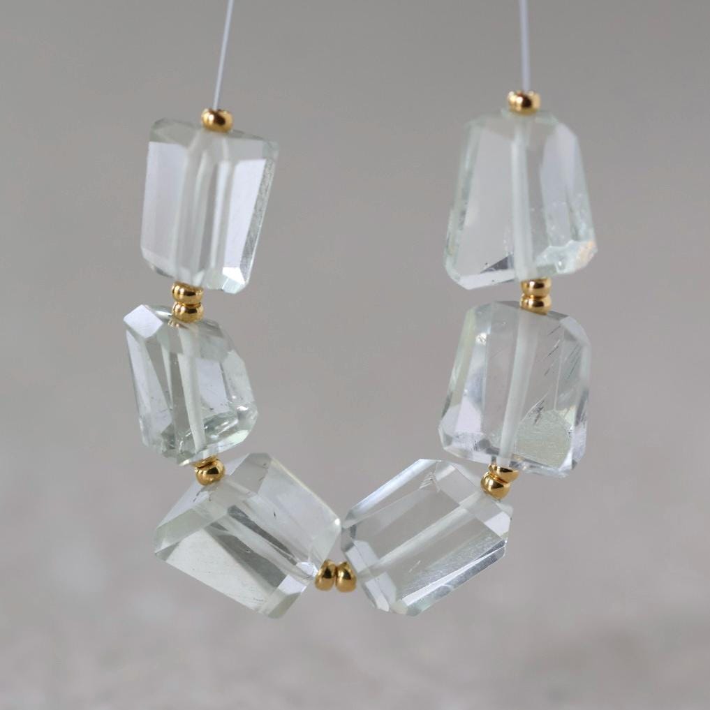 Green Amethyst Faceted Nuggets Large Beads Freeform Prasiolite Transparent Sparkly Gemstone Beads for Jewelry Making February Birthstone