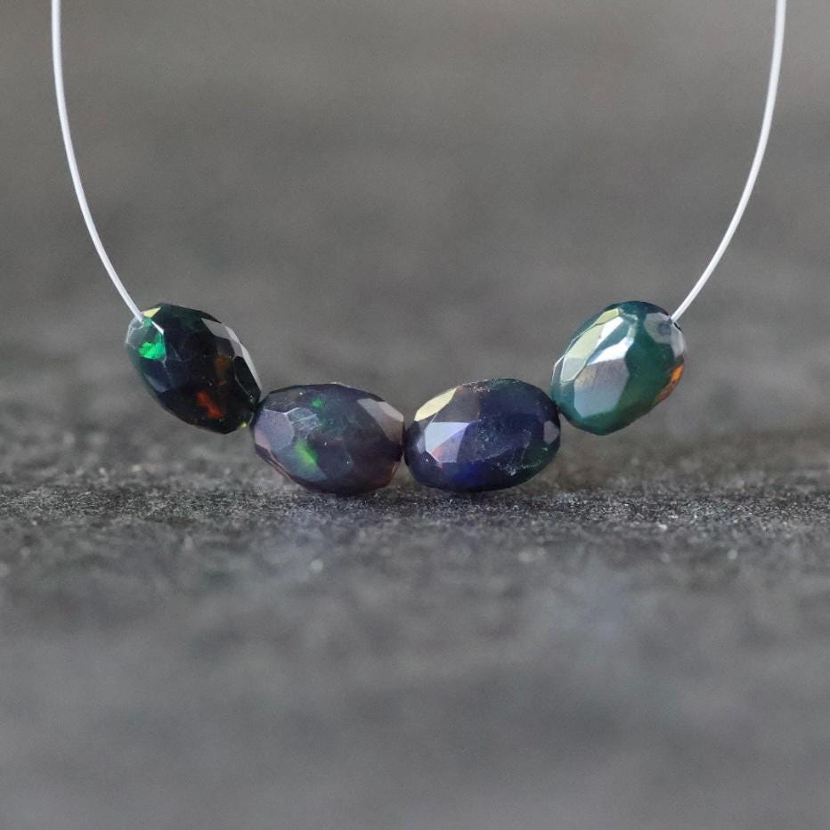 Black Ethiopian Opal Oval Beads Faceted Natural Welo Opal Genuine Bead DIY Jewelry Making Earrings Supplies