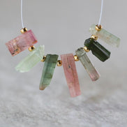 Multi Color Tourmaline Slice Beads Raw Briolette Sticks 9-13mm 7 PCs Genuine Watermelon Tourmaline Gemstone for DIY Jewelry Making