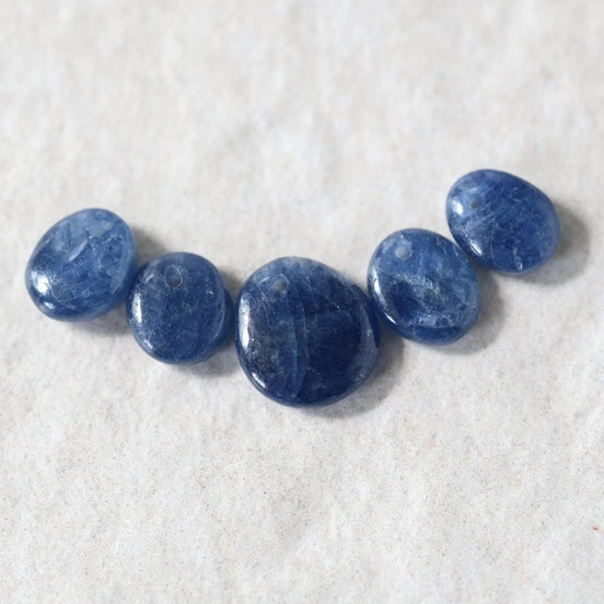 Natural Blue Sapphire Oval Beads Smooth Flat Top Drilled Briolettes 5 PCs 6-10mm Drops Genuine Gemstone DIY Jewelry Making