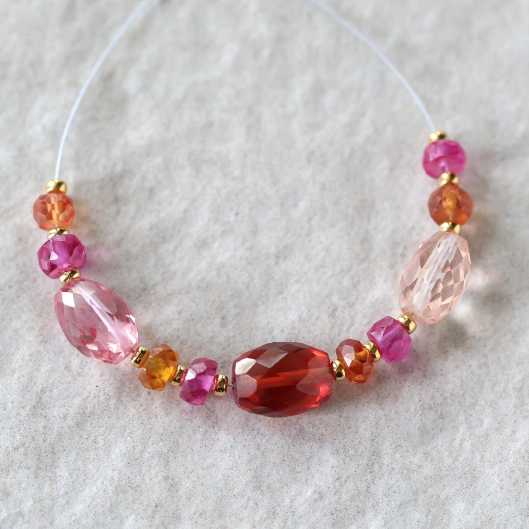 Padparadscha Sapphire Beads Oval Faceted Rondelle Pink Orange Gemstone for DIY Jewelry Making Supplies Necklace