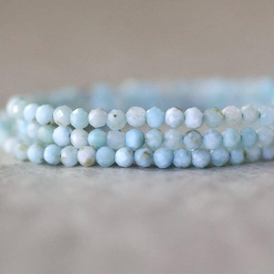 2.5mm Dominican Larimar Beads - Tiny Faceted Round Natural Gemstone 15" Strand