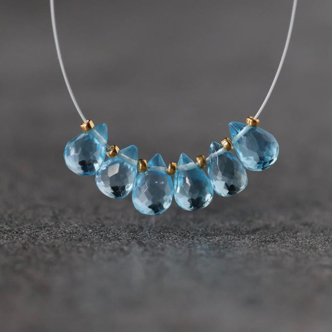 Natural Swiss Blue Topaz Faceted Briolette Beads Tear Drops 7mm x 5mm 6 Pcs Gemstone for DIY Jewelry Making