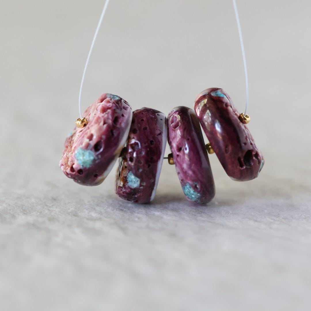Large 17mm Purple Spiny Oyster Bead with Turquoise Inlay Heishi Beads Natural Shell for DIY Jewelry Making Supplies