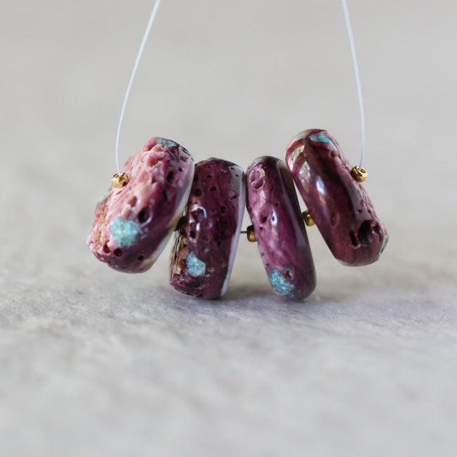 Large 17mm Purple Spiny Oyster Bead with Turquoise Inlay Heishi Beads Natural Shell for DIY Jewelry Making Supplies