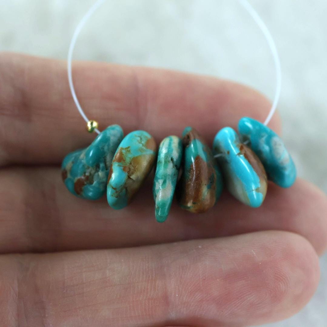 Rare Fox Nevada Turquoise Chip Beads Petal Nuggets Smooth 12-14mm 6 PCs Gemstone Beads DIY Jewelry Making December Birthstone