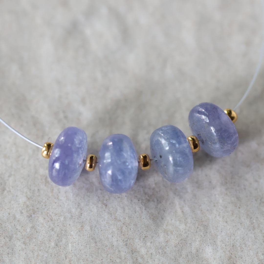 7mm AAA Tanzanite Beads Rondelle Smooth 4 Pcs Gemstone Beads for Silk Knotting Jewelry Making DIY Necklace Earrings