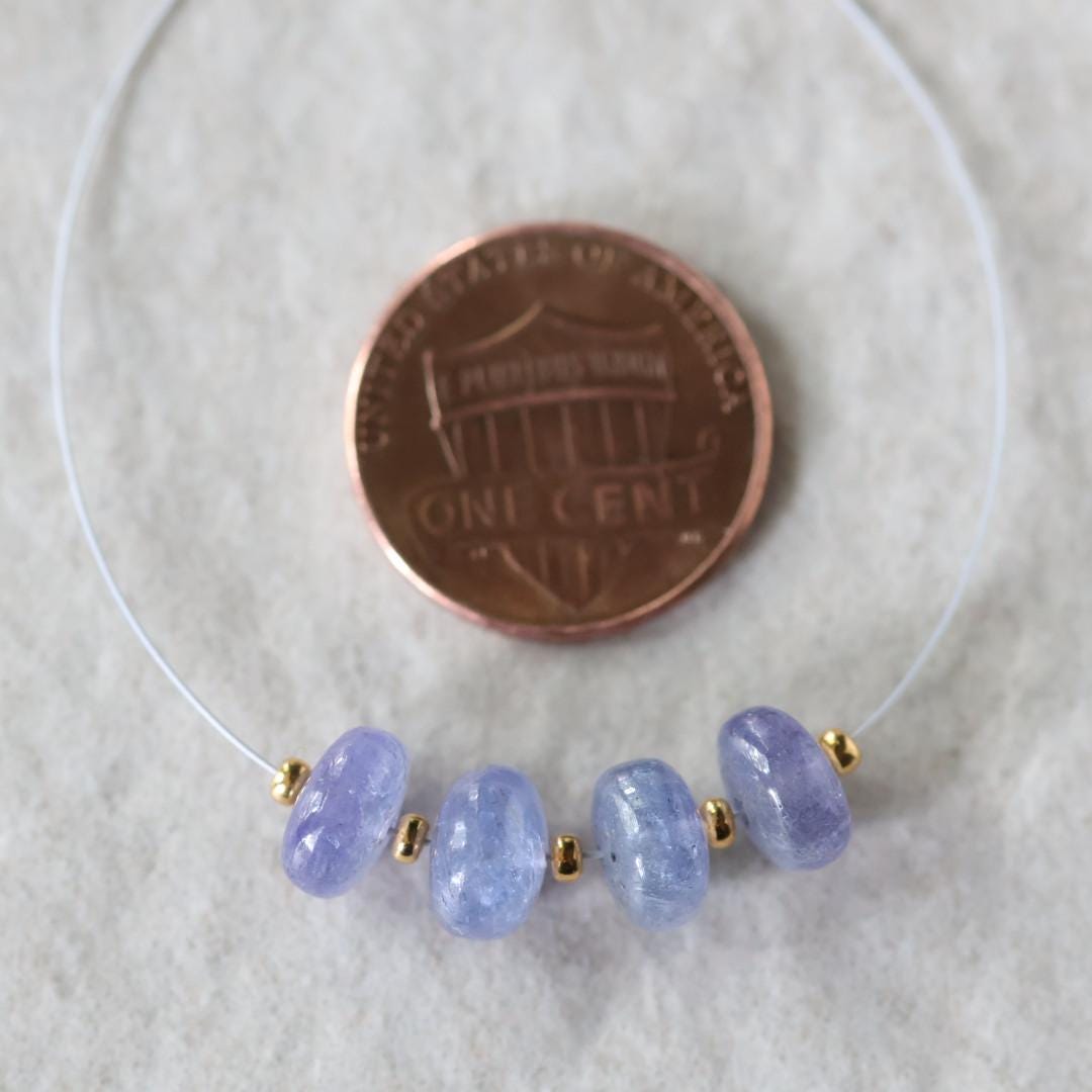 7mm AAA Tanzanite Beads Rondelle Smooth 4 Pcs Gemstone Beads for Silk Knotting Jewelry Making DIY Necklace Earrings