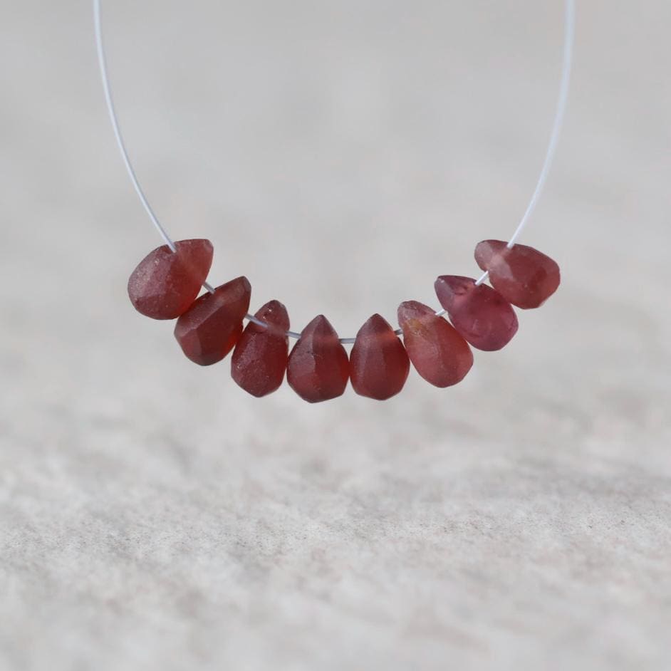 5mm Matte Mozambique Garnet Briolette Beads Smooth 8 Pcs Natural Gemstone DIY Jewelry Making Earrings Necklace January Birthstone