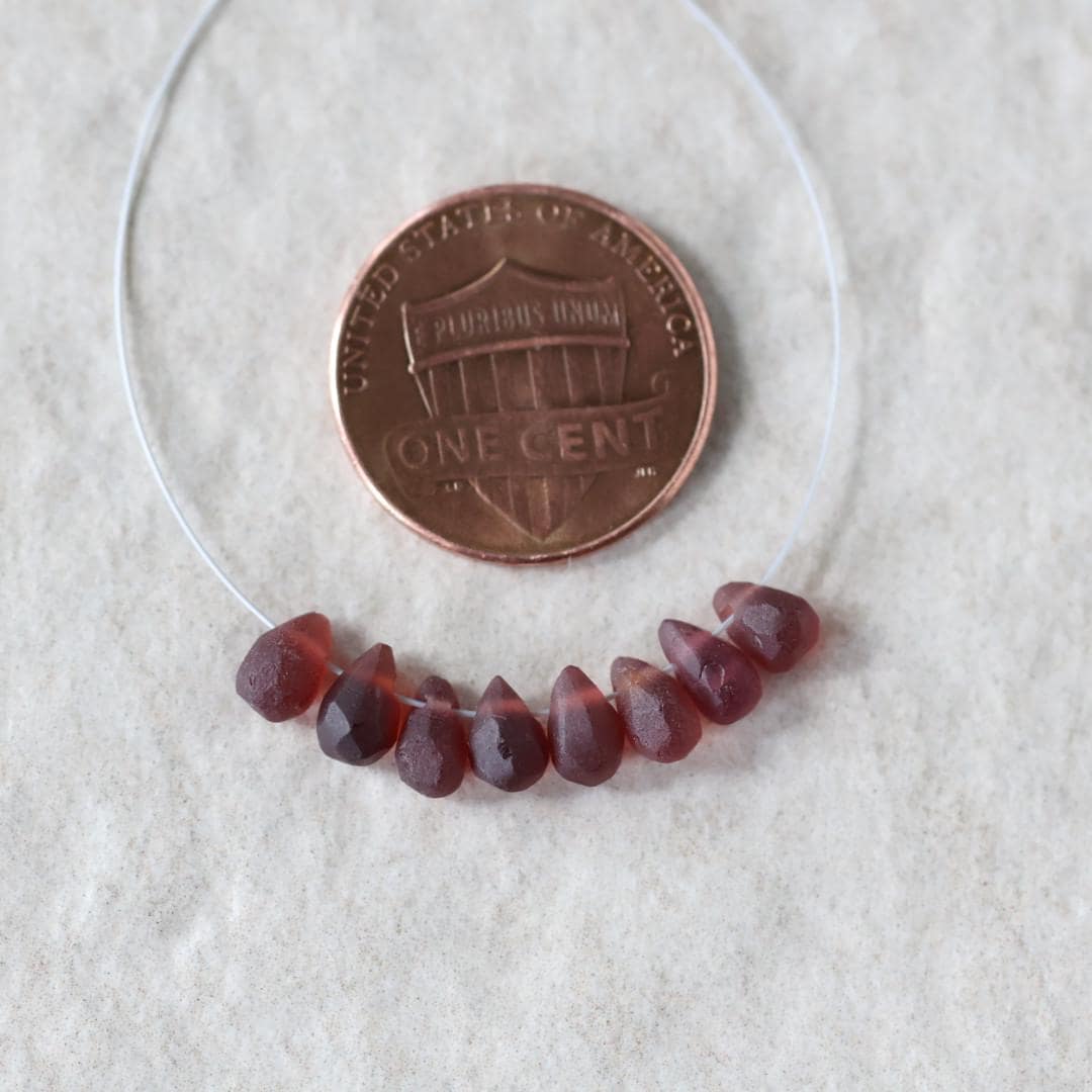 5mm Matte Mozambique Garnet Briolette Beads Smooth 8 Pcs Natural Gemstone DIY Jewelry Making Earrings Necklace January Birthstone