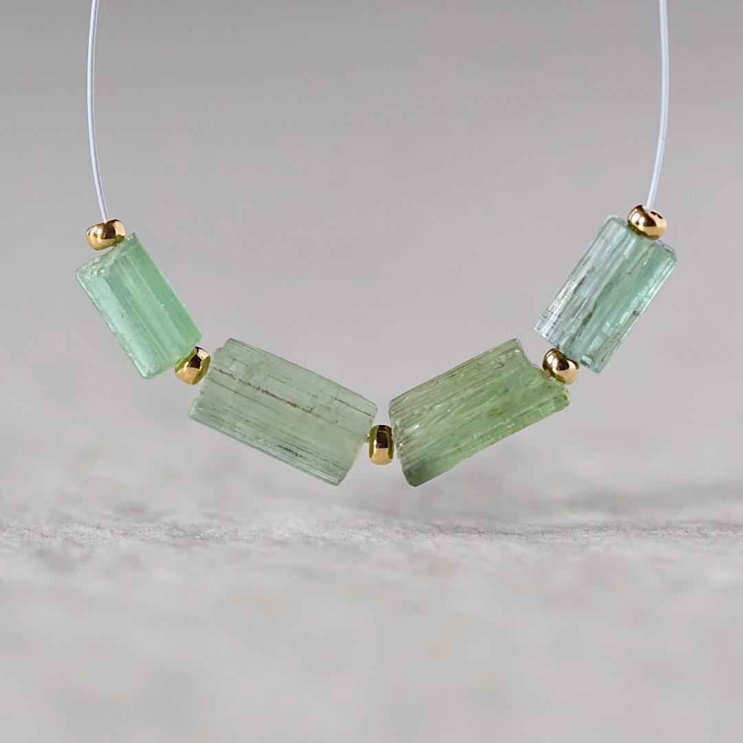 Green Tourmaline Tube Beads Sticks 2 PCs Genuine Gemstone Beads DIY Jewelry Making Gift October Birthstone