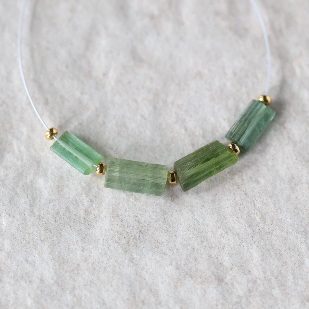 Green Tourmaline Tube Beads Sticks 2 PCs Genuine Gemstone Beads DIY Jewelry Making Gift October Birthstone