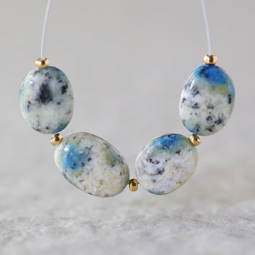 Genuine K2 Jasper Beads Smooth Oval Azurite in Granite Natural Gemstone For DIY Jewelry Making Supplies