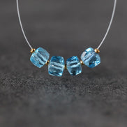 Tiny 5mm Natural Swiss Blue Topaz Faceted Cube Beads 4 Pcs Genuine Gemstone for DIY Jewelry Making Supplies Earrings Pendants
