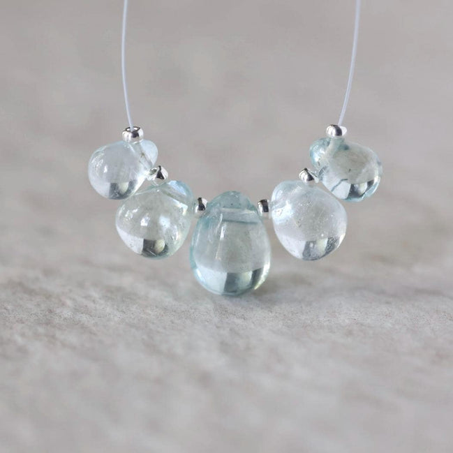 Tiny Natural Aquamarine Faceted Briolette Beads Tear Drops Pear 5-7mm Sparkly Gemstone Beads March Birthstone DIY Jewelry