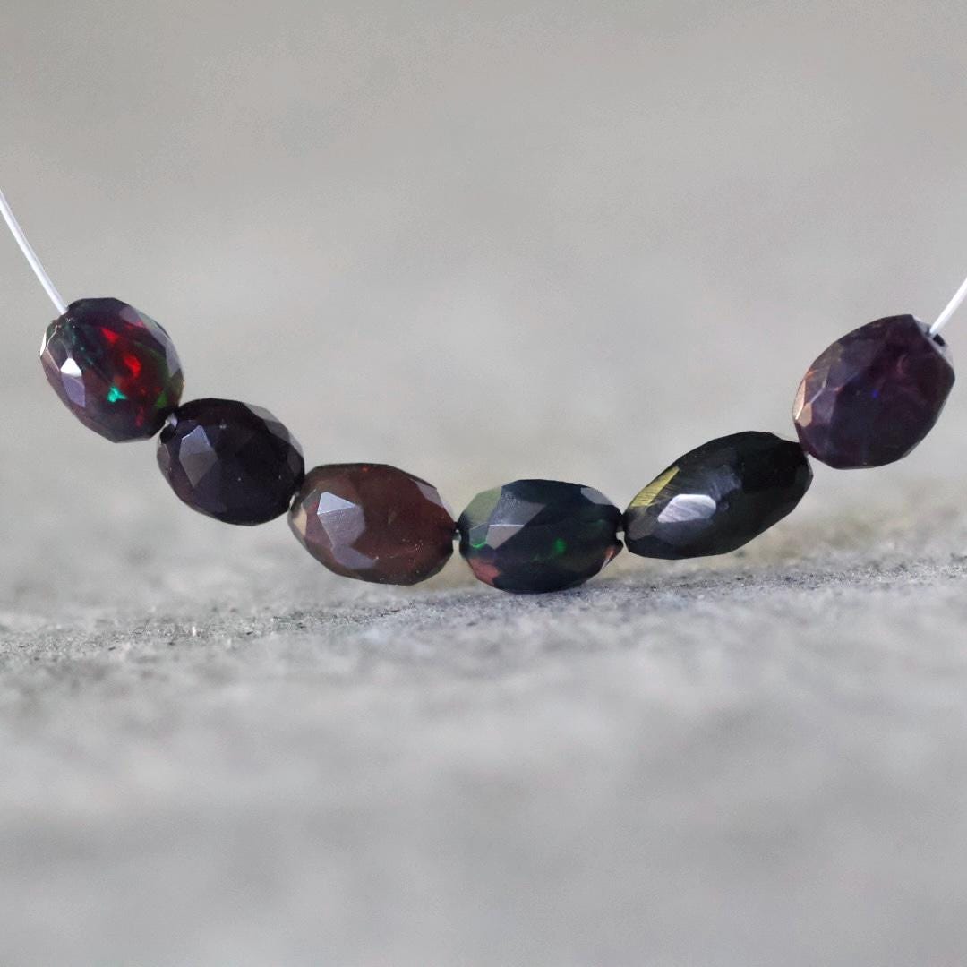 Tiny Black Ethiopian Opal Oval Beads Faceted Natural Welo Opal Genuine Bead DIY Jewelry Making Earrings Supplies