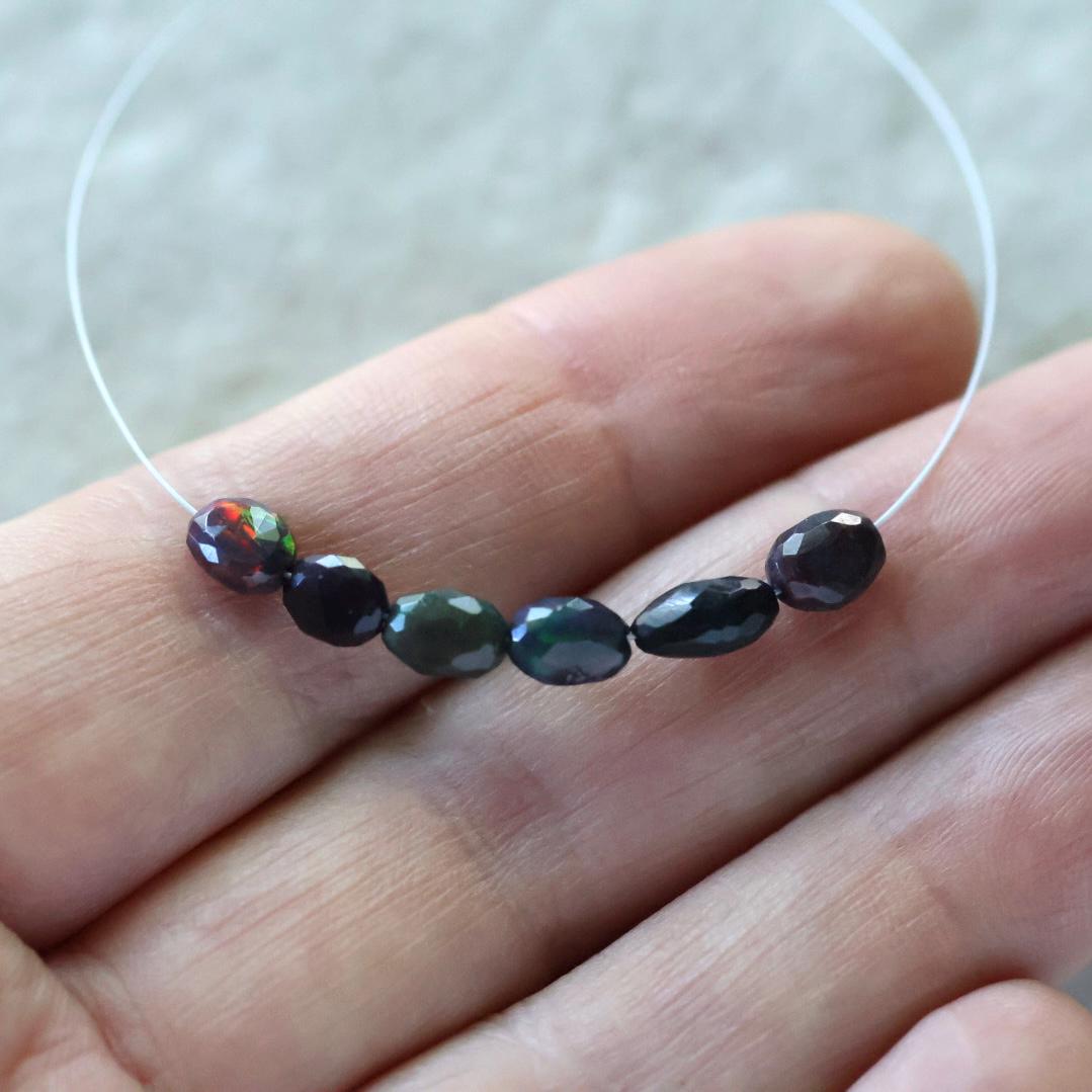 Tiny Black Ethiopian Opal Oval Beads Faceted Natural Welo Opal Genuine Bead DIY Jewelry Making Earrings Supplies